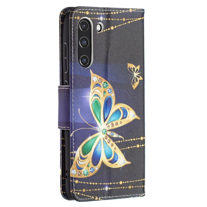 Etui Folio Samsung Galaxy S21 Fe Złoty Motyl Etui Ochronne