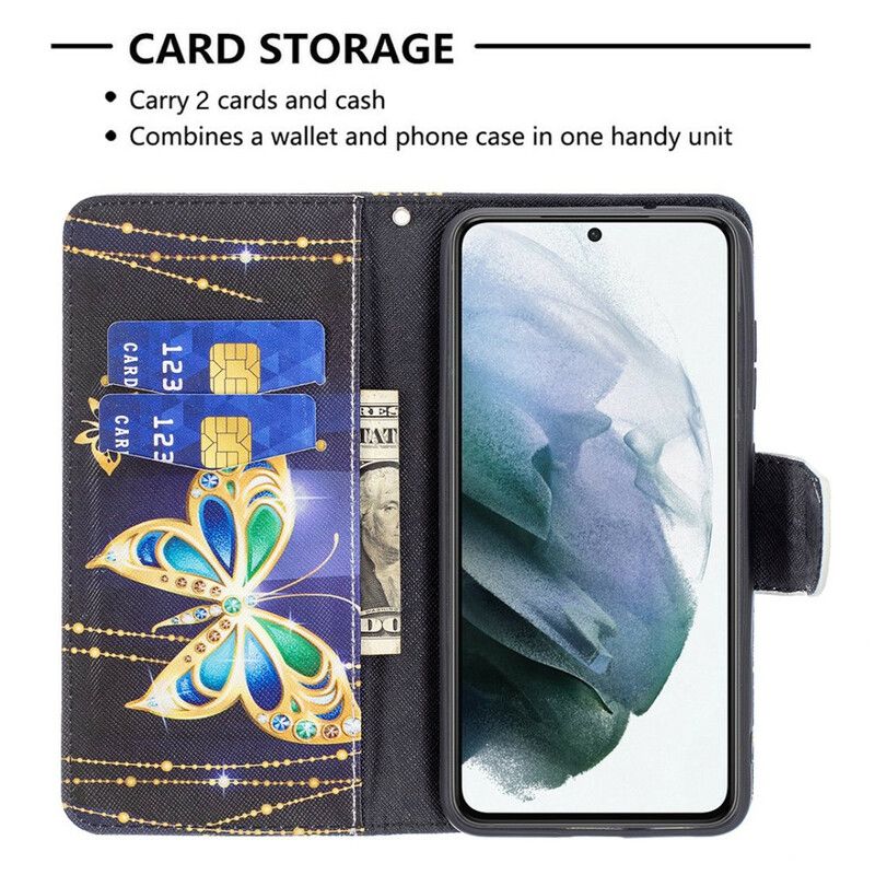 Etui Folio Samsung Galaxy S21 Fe Złoty Motyl Etui Ochronne