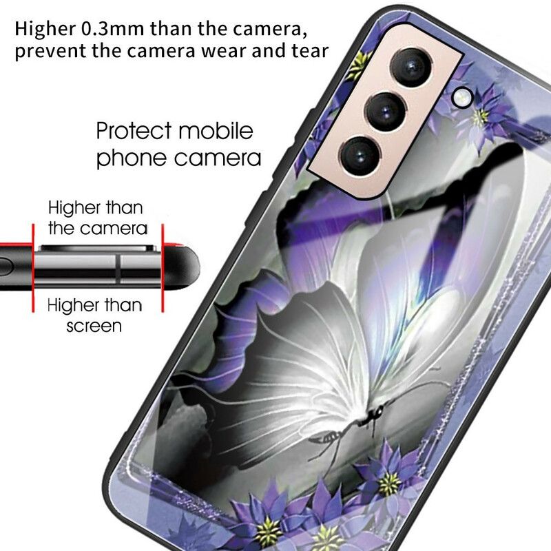 Etui Samsung Galaxy S21 Fe Fioletowy Motyl Szkło Hartowane Etui Ochronne