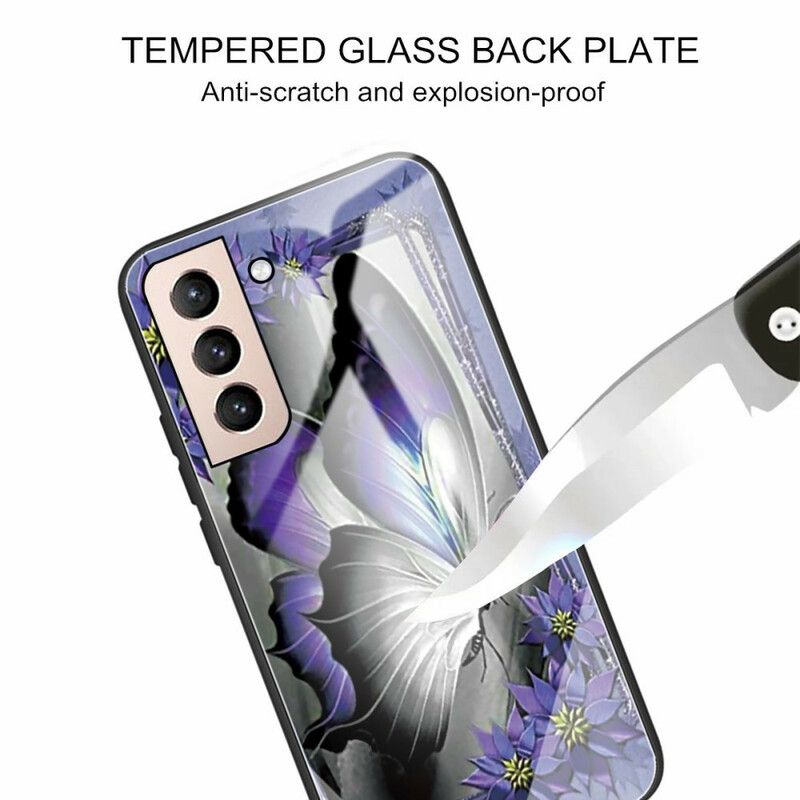 Etui Samsung Galaxy S21 Fe Fioletowy Motyl Szkło Hartowane Etui Ochronne