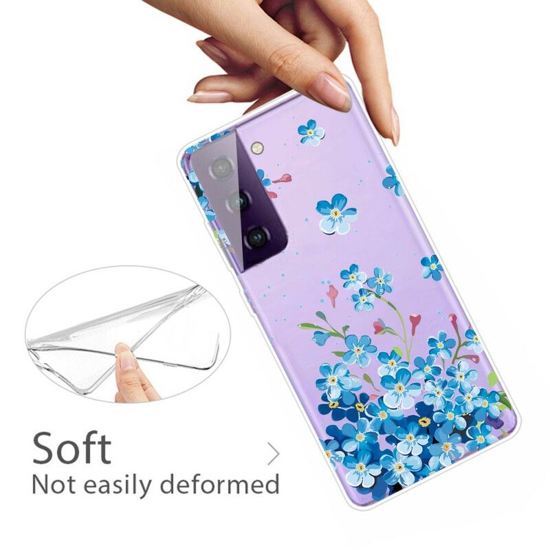 Etui Samsung Galaxy S21 Fe Niebieskie Kwiaty Etui Ochronne