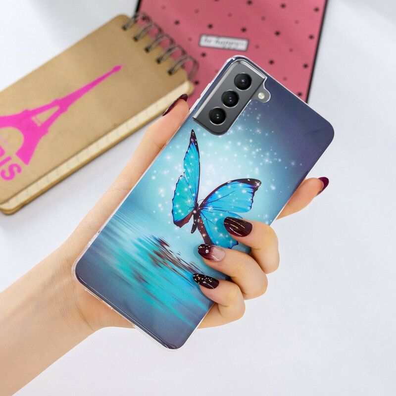 Futerały Samsung Galaxy S21 Fe Etui Na Telefon Fluorescencyjny Niebieski Motyl