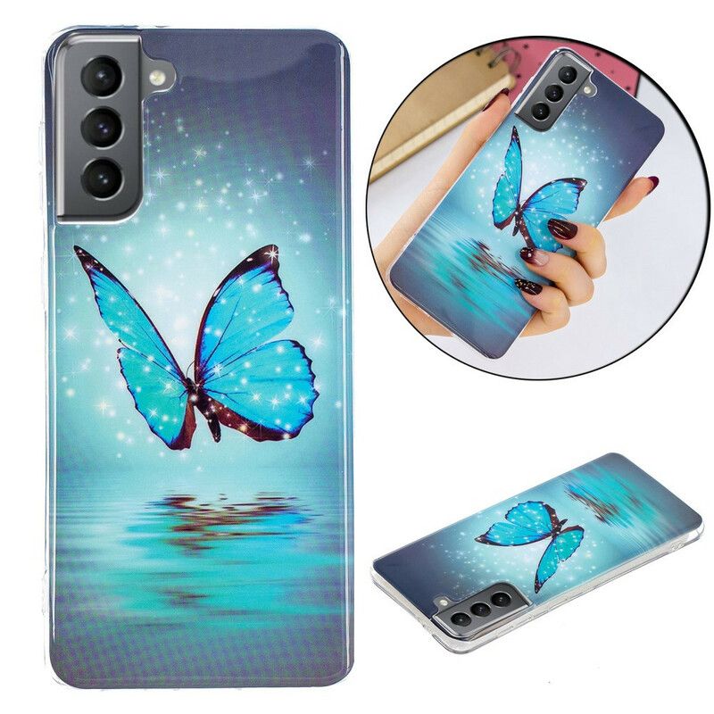 Futerały Samsung Galaxy S21 Fe Etui Na Telefon Fluorescencyjny Niebieski Motyl