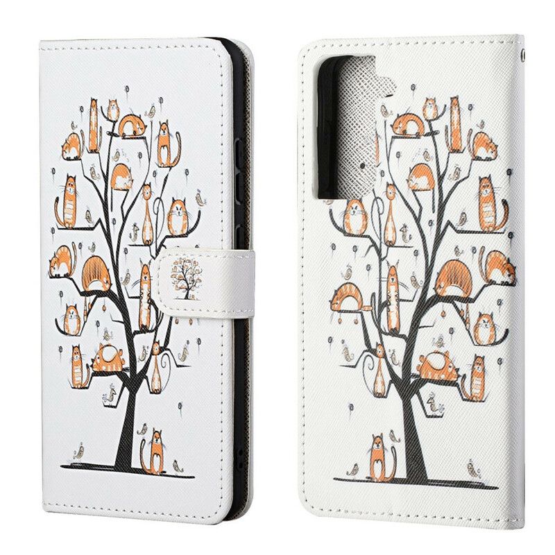 Skórzany Futerał Samsung Galaxy S21 Fe Etui Na Telefon Funky Cats Strappy