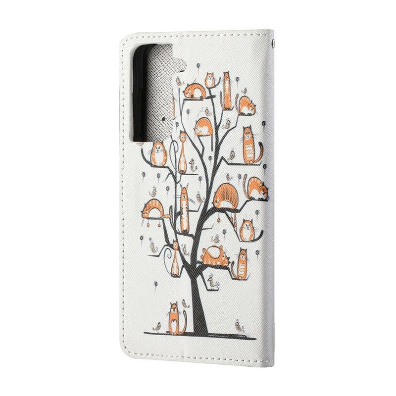 Skórzany Futerał Samsung Galaxy S21 Fe Etui Na Telefon Funky Cats Strappy