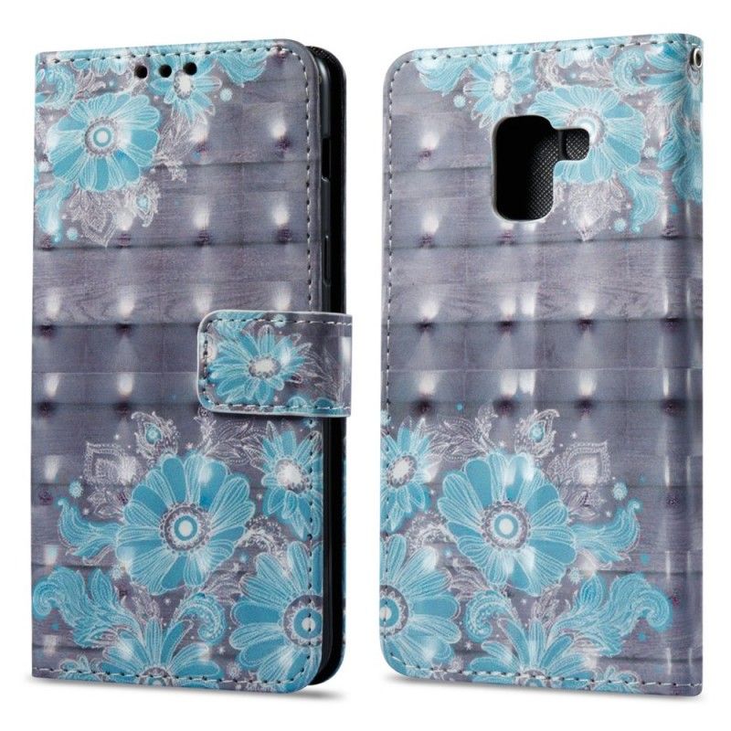 Etui Folio Samsung Galaxy A8 3D Niebieskie Kwiaty Etui Ochronne