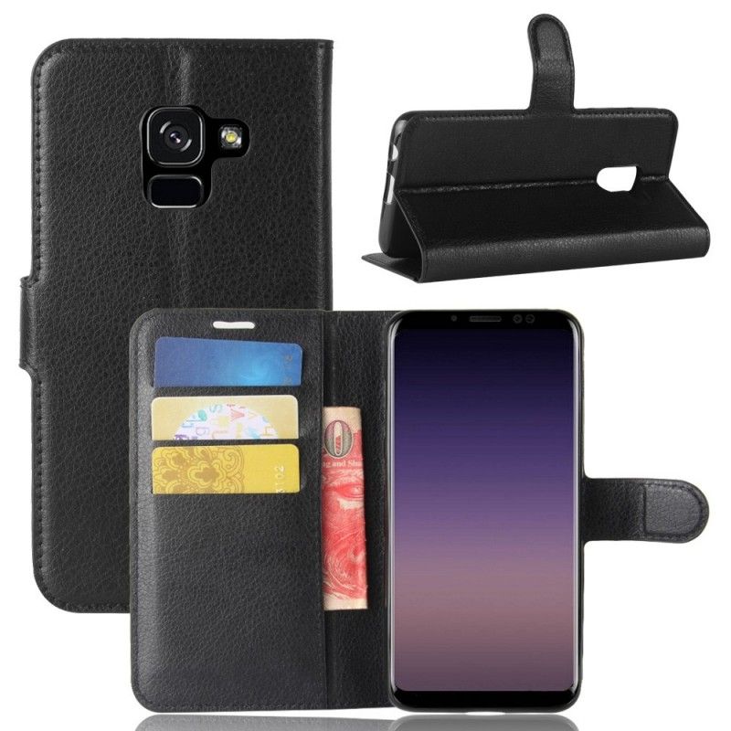 Etui Folio Samsung Galaxy A8 Biały Czarny Klasyczny Efekt Skóry Etui Ochronne