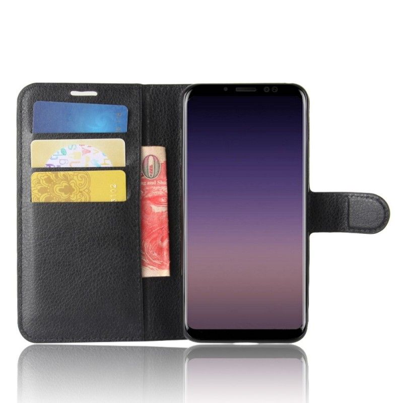 Etui Folio Samsung Galaxy A8 Biały Czarny Klasyczny Efekt Skóry Etui Ochronne