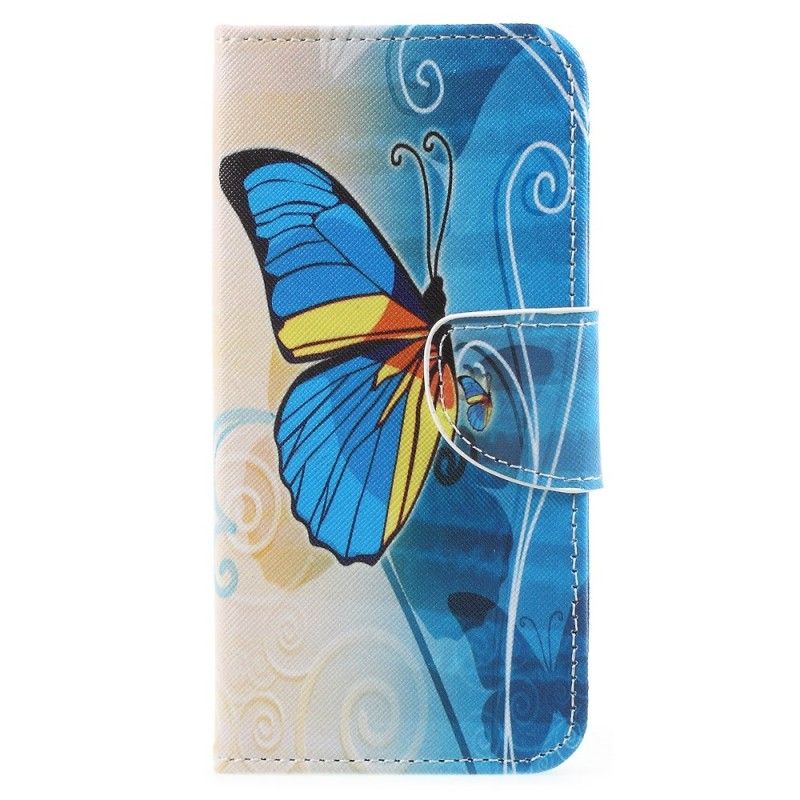 Etui Folio Samsung Galaxy A8 Fioletowy Jasnoniebieski Motyle Etui Ochronne