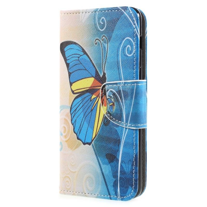 Etui Folio Samsung Galaxy A8 Fioletowy Jasnoniebieski Motyle Etui Ochronne