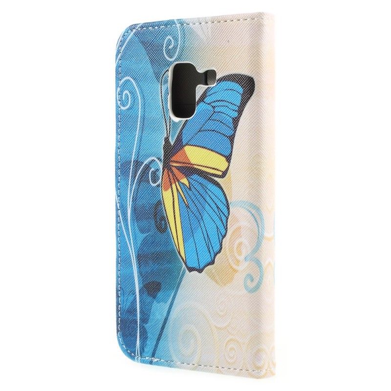 Etui Folio Samsung Galaxy A8 Fioletowy Jasnoniebieski Motyle Etui Ochronne