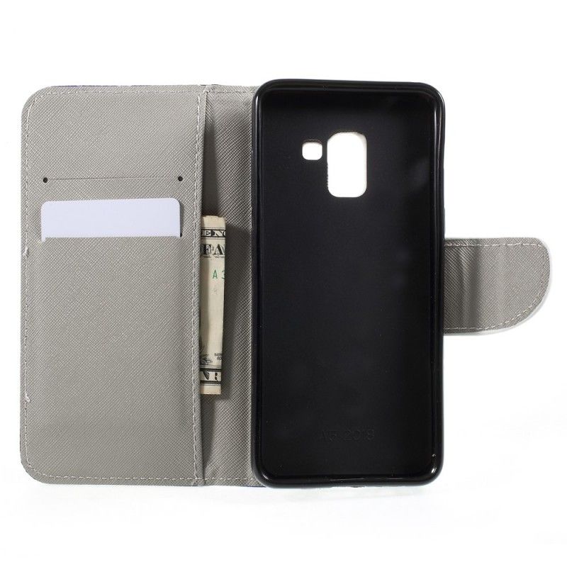 Etui Folio Samsung Galaxy A8 Fioletowy Jasnoniebieski Motyle Etui Ochronne