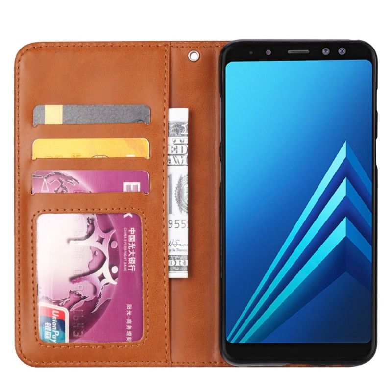 Flip Kotelot Samsung Galaxy A8 Czerwony Czarny Etui Na Karty Ze Sztucznej Skóry