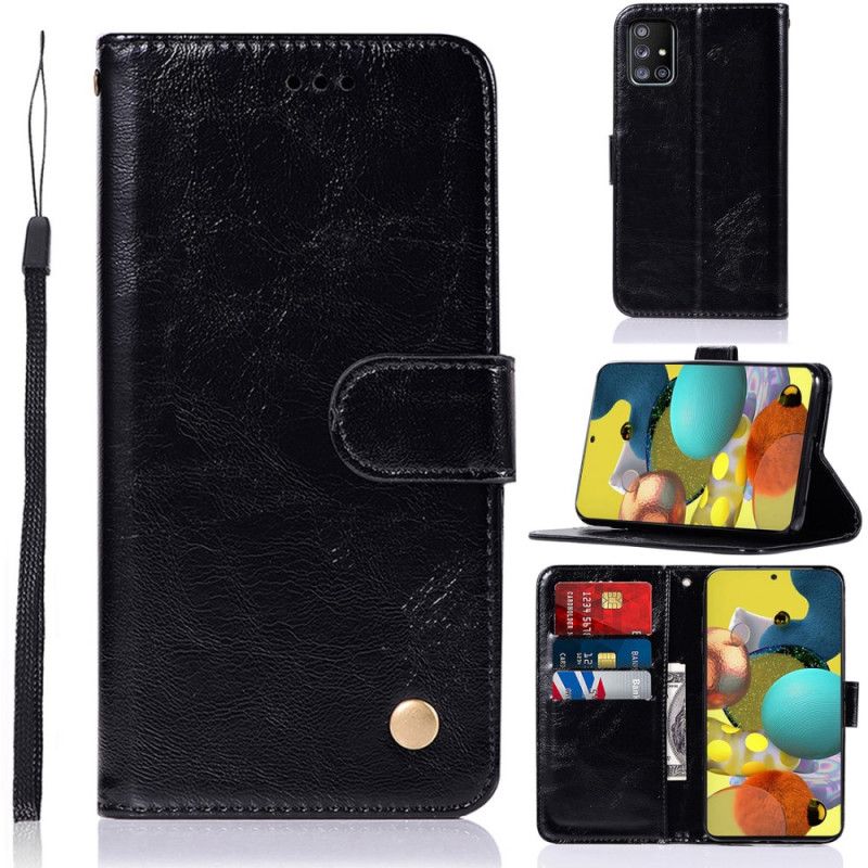 Etui Folio Samsung Galaxy A51 5G Czerwony Czarny Efekt Skóry W Stylu Vintage Z Paskiem