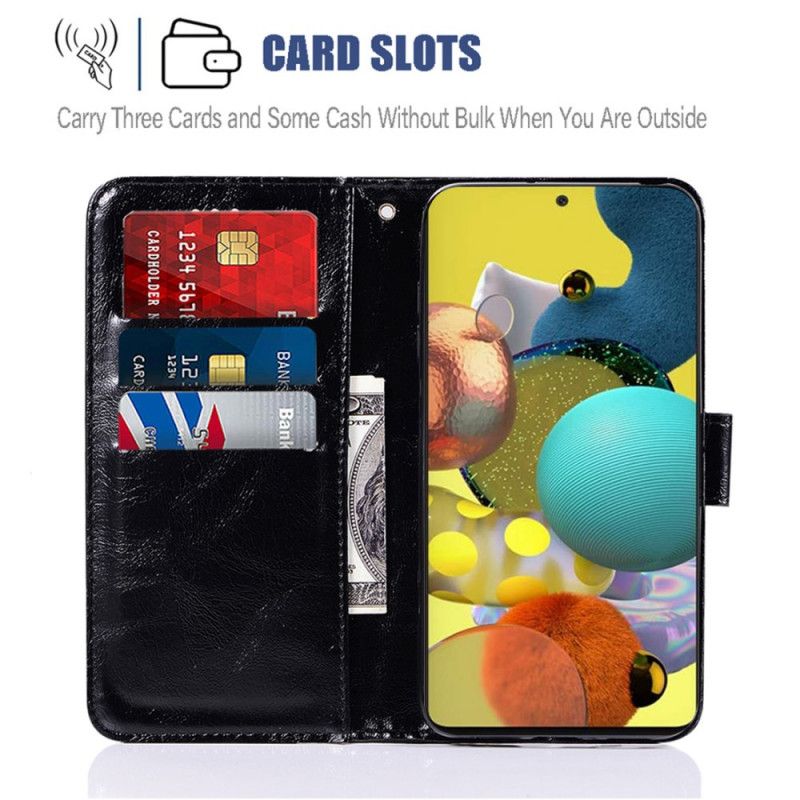 Etui Folio Samsung Galaxy A51 5G Czerwony Czarny Efekt Skóry W Stylu Vintage Z Paskiem