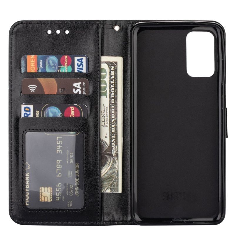 Etui Folio Samsung Galaxy A51 5G Czerwony Czarny Stara Tekstura Skóry Etui Ochronne