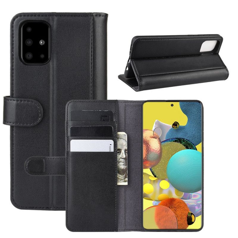 Etui Folio Samsung Galaxy A51 5G Kawa Czarny Dwoina Skóry Etui Ochronne