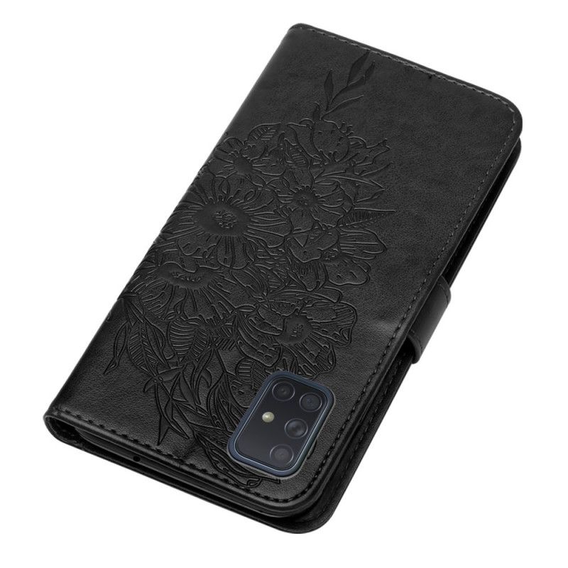 Etui Folio Samsung Galaxy A51 5G Szary Czarny Designerski Motylek Z Paskiem Etui Ochronne