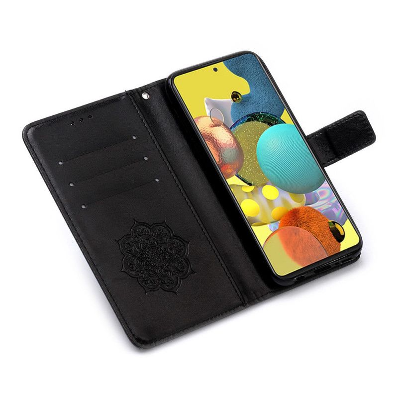 Etui Folio Samsung Galaxy A51 5G Szary Czarny Nadruk I Pasek W Kształcie Łapacza Snów