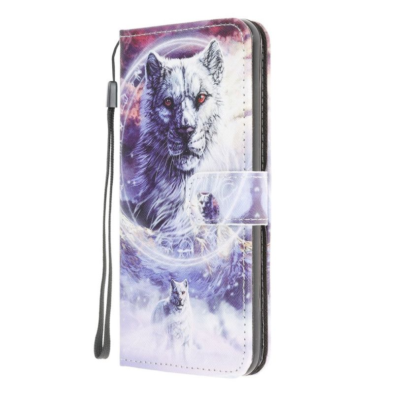 Etui Folio Samsung Galaxy A51 5G Wilk Zimą Ze Stringami Etui Ochronne