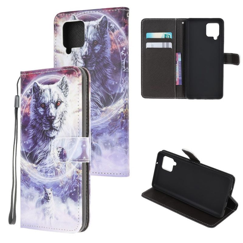 Etui Folio Samsung Galaxy A51 5G Wilk Zimą Ze Stringami Etui Ochronne