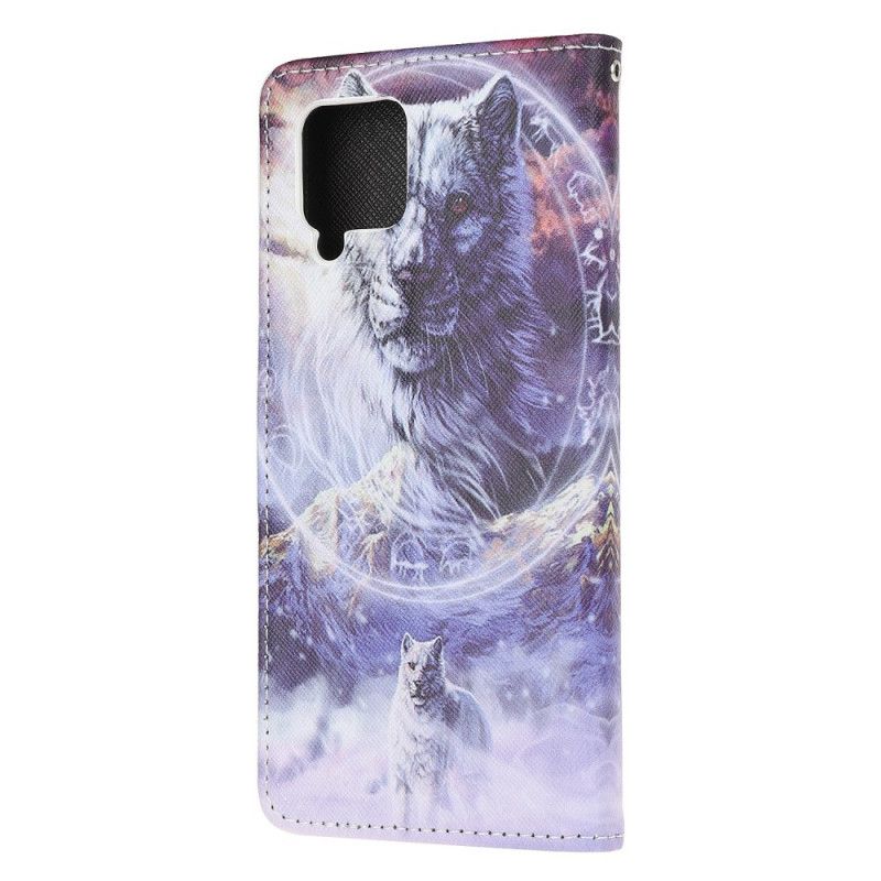 Etui Folio Samsung Galaxy A51 5G Wilk Zimą Ze Stringami Etui Ochronne