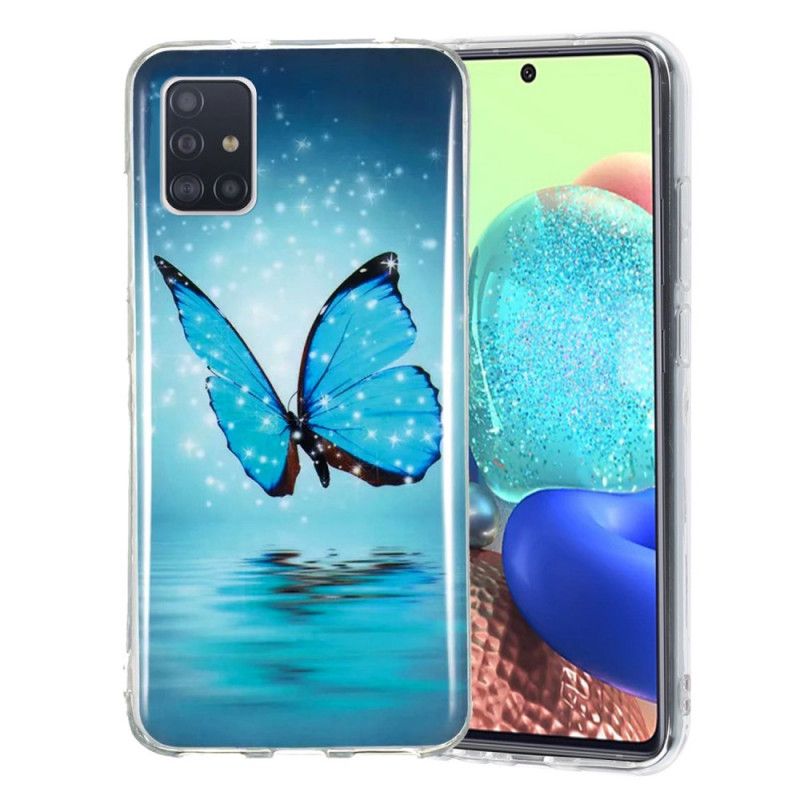 Etui Samsung Galaxy A51 5G Fluorescencyjny Niebieski Motyl