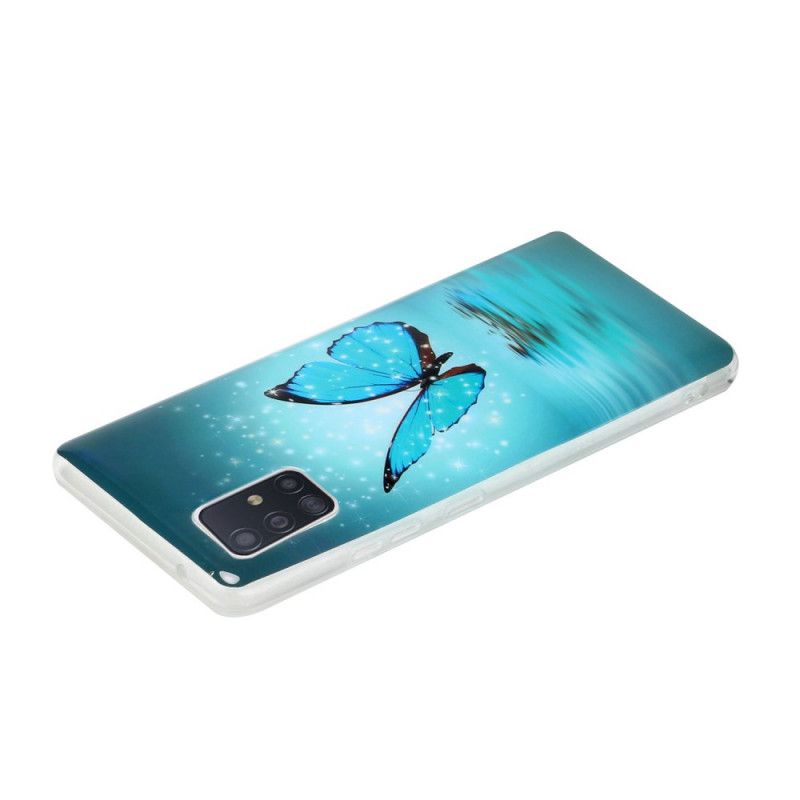 Etui Samsung Galaxy A51 5G Fluorescencyjny Niebieski Motyl