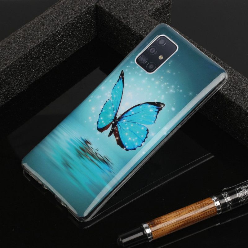 Etui Samsung Galaxy A51 5G Fluorescencyjny Niebieski Motyl