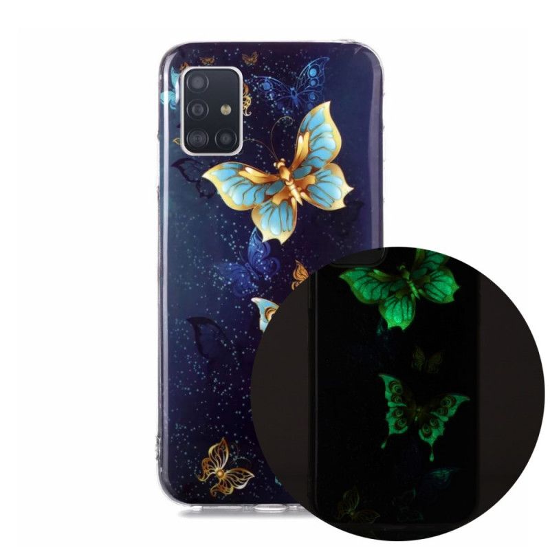 Etui Samsung Galaxy A51 5G Jasnoniebieski Ciemnoniebieski Fluorescencyjna Seria Motylkowa