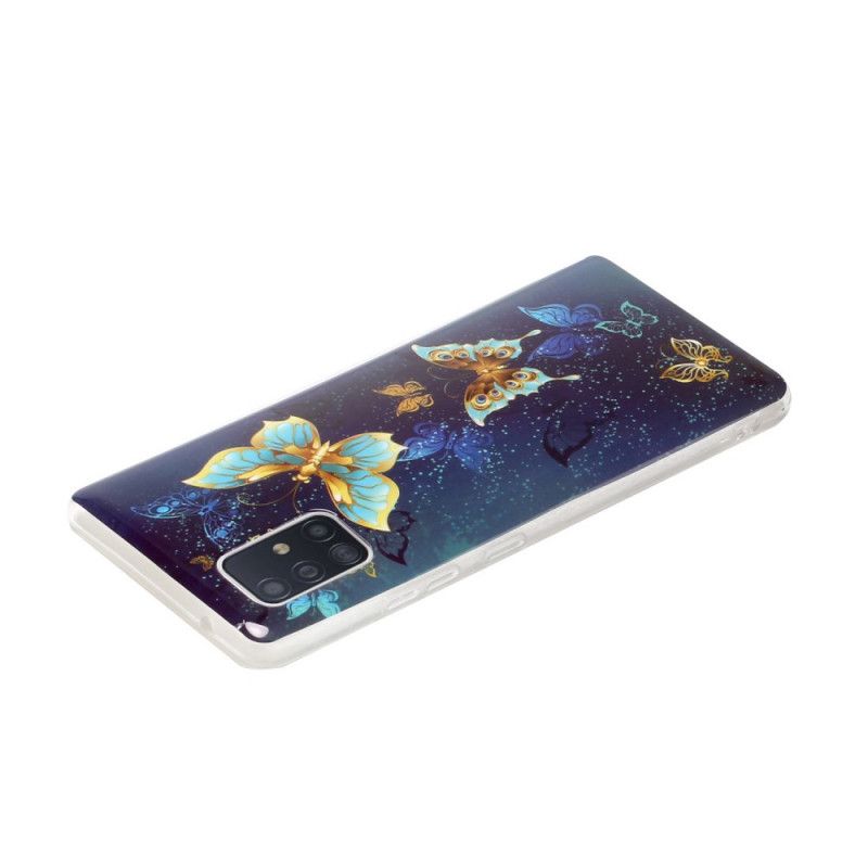 Etui Samsung Galaxy A51 5G Jasnoniebieski Ciemnoniebieski Fluorescencyjna Seria Motylkowa