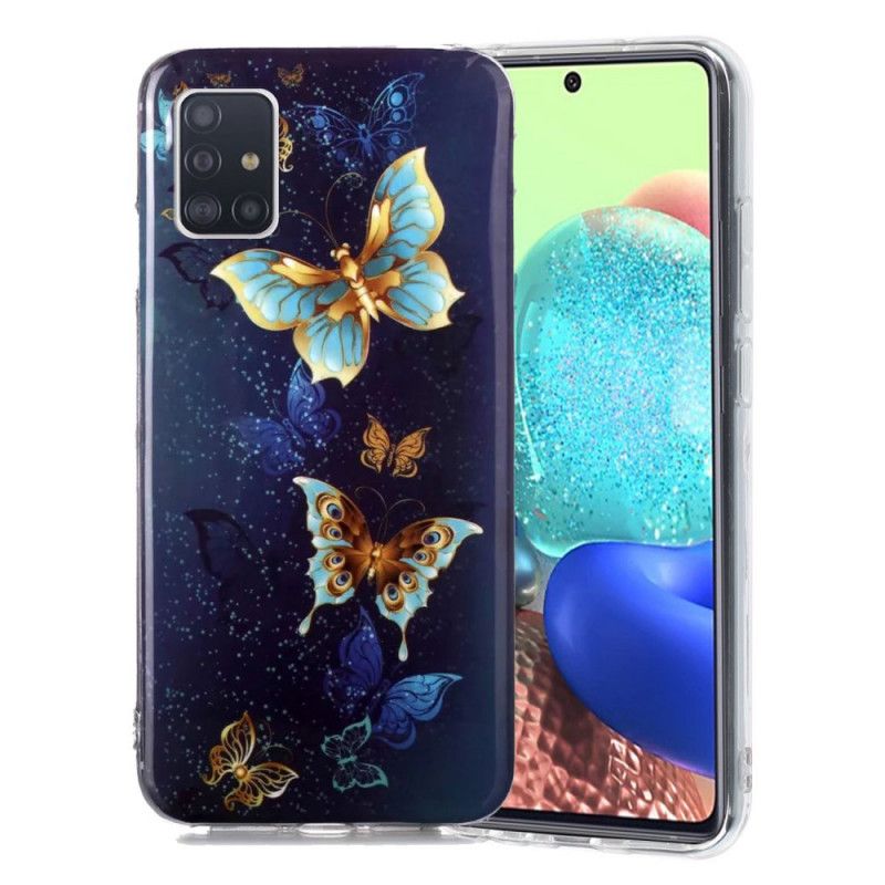 Etui Samsung Galaxy A51 5G Jasnoniebieski Ciemnoniebieski Fluorescencyjna Seria Motylkowa