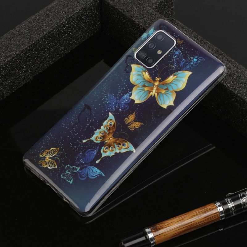 Etui Samsung Galaxy A51 5G Jasnoniebieski Ciemnoniebieski Fluorescencyjna Seria Motylkowa