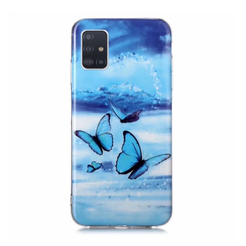 Etui Samsung Galaxy A51 5G Jasnoniebieski Ciemnoniebieski Fluorescencyjna Seria Motylkowa