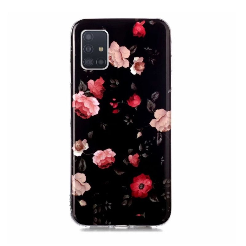 Etui Samsung Galaxy A51 5G Jasnoniebieski Czerwony Fluorescencyjna Seria Kwiatowa Etui Ochronne