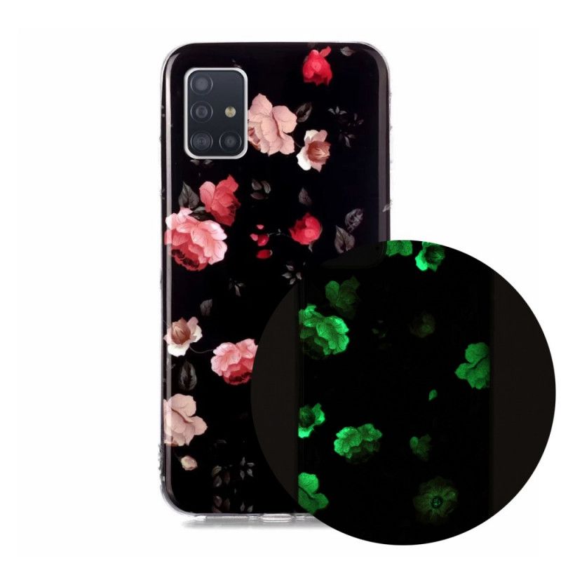 Etui Samsung Galaxy A51 5G Jasnoniebieski Czerwony Fluorescencyjna Seria Kwiatowa Etui Ochronne