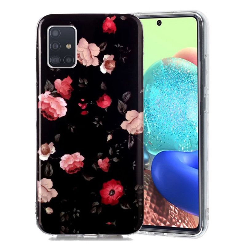 Etui Samsung Galaxy A51 5G Jasnoniebieski Czerwony Fluorescencyjna Seria Kwiatowa Etui Ochronne