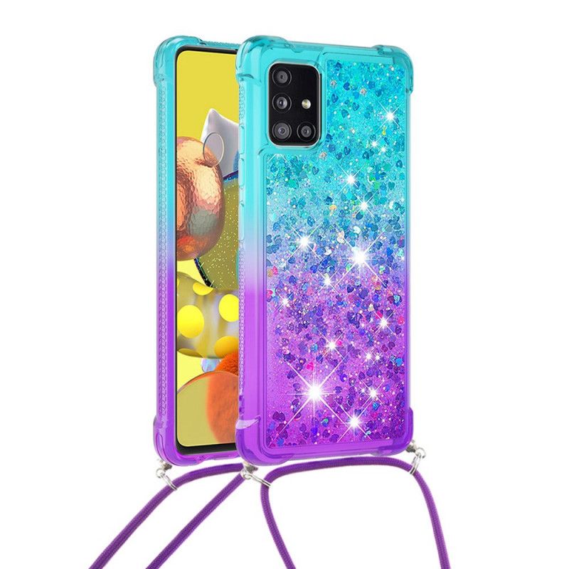 Etui Samsung Galaxy A51 5G Jasnoniebieski Różowy Silikonowy Brokat I Sznurek Etui Ochronne