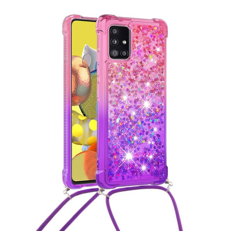 Etui Samsung Galaxy A51 5G Jasnoniebieski Różowy Silikonowy Brokat I Sznurek Etui Ochronne