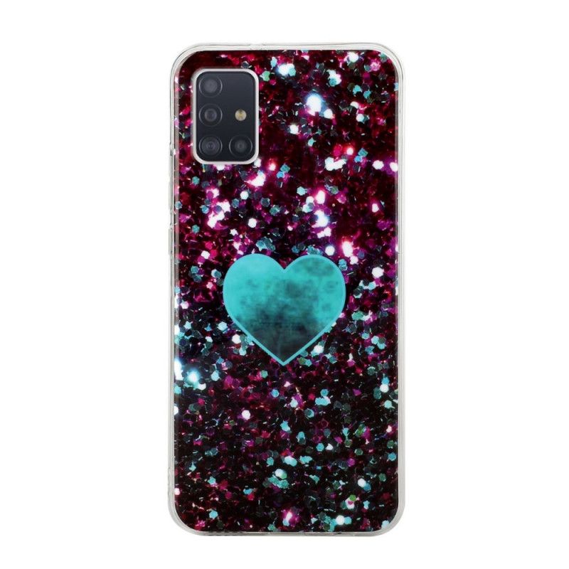 Etui Samsung Galaxy A51 5G Magenta Czarny Brokatowa Miłość