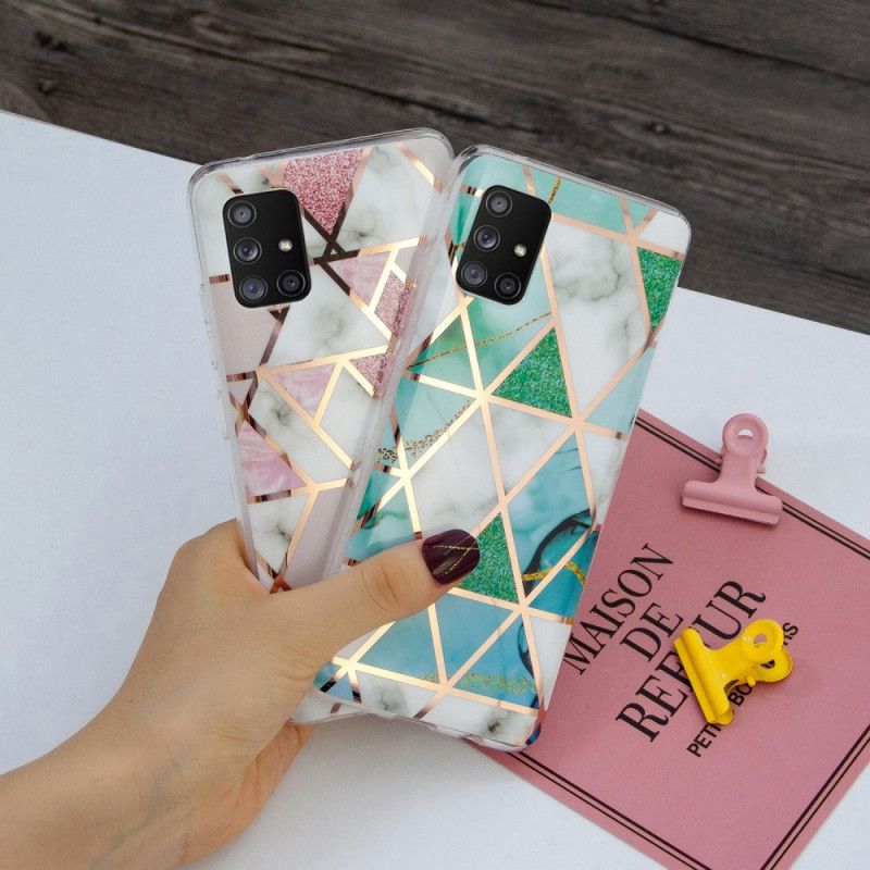 Etui Samsung Galaxy A51 5G Zielony Czarny Geometria W Kolorze Marmuru 2