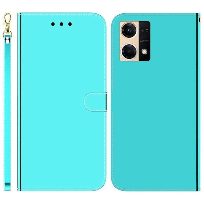 Etui Folio do Oppo Reno 7 Sztuczna Lustrzana Skóra Z Paskiem