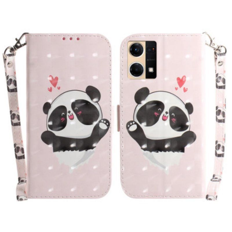 Etui Folio do Oppo Reno 7 z Łańcuch Panda Love Ze Smyczą