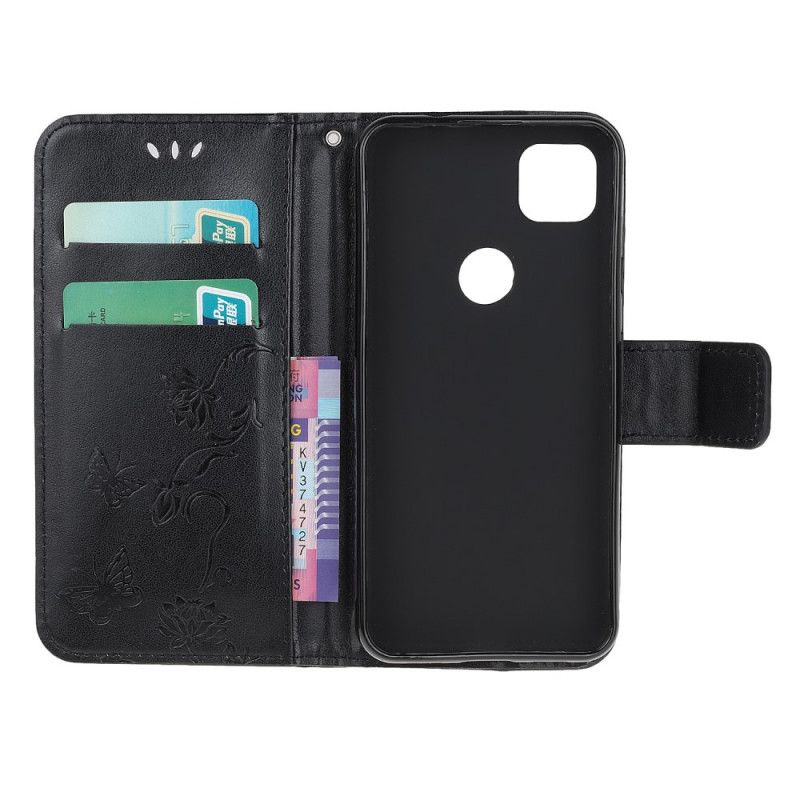 Etui Folio Google Pixel 4a Szary Czarny Motyle I Kwiaty