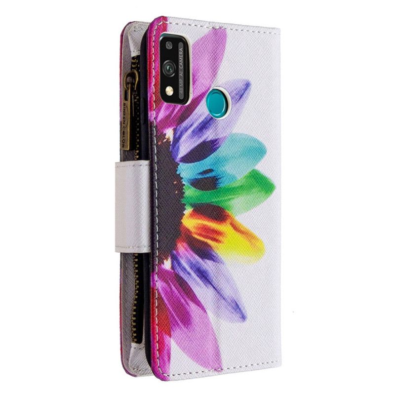 Etui Folio Honor 9X Lite Biały Czarny Kieszeń Zapinana Na Zamek W Kwiaty