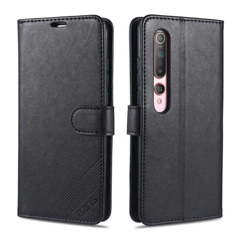 Etui Folio Xiaomi Mi 10 / 10 Pro Czerwony Czarny Imitacja Skóry Azns