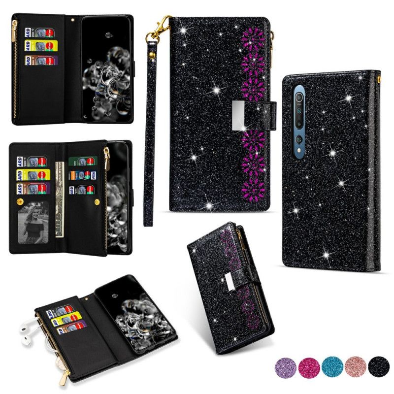 Etui Folio Xiaomi Mi 10 / 10 Pro Magenta Czarny Portfel Z Cekinami