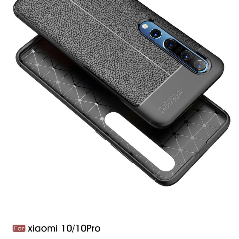 Etui Xiaomi Mi 10 / 10 Pro Czerwony Czarny Efekt Skóry Z Podwójną Linią Liczi