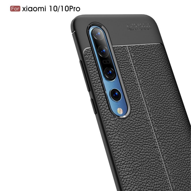 Etui Xiaomi Mi 10 / 10 Pro Czerwony Czarny Efekt Skóry Z Podwójną Linią Liczi