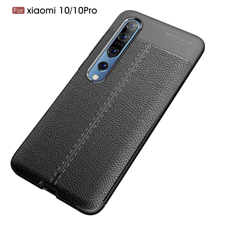 Etui Xiaomi Mi 10 / 10 Pro Czerwony Czarny Efekt Skóry Z Podwójną Linią Liczi